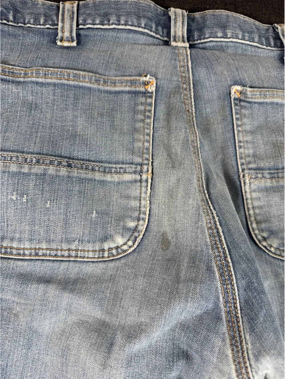 Carhartt Men's Light Blue Denim Work Jeans with Distressed Details, Size 34x34